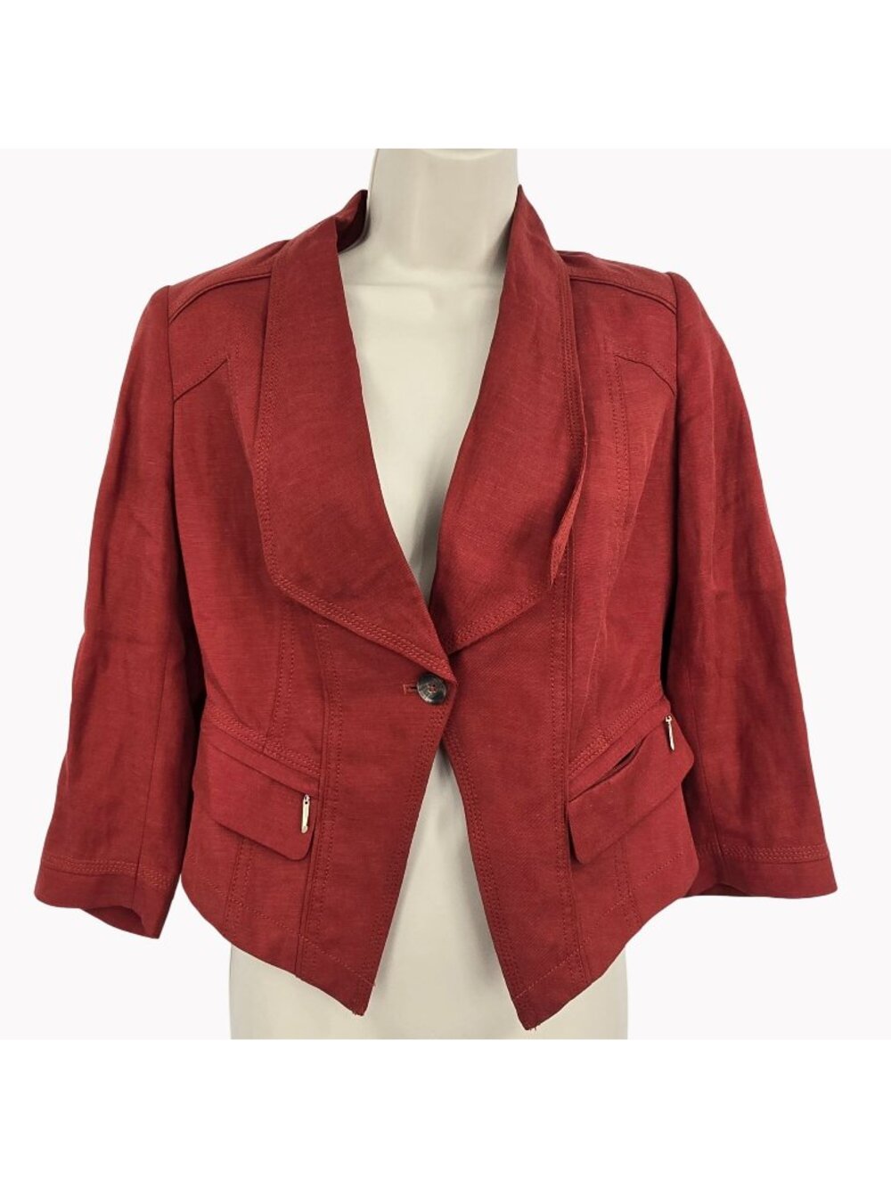 White House Black Market 2P Petite Red Open Front Blazer Jacket With Pockets